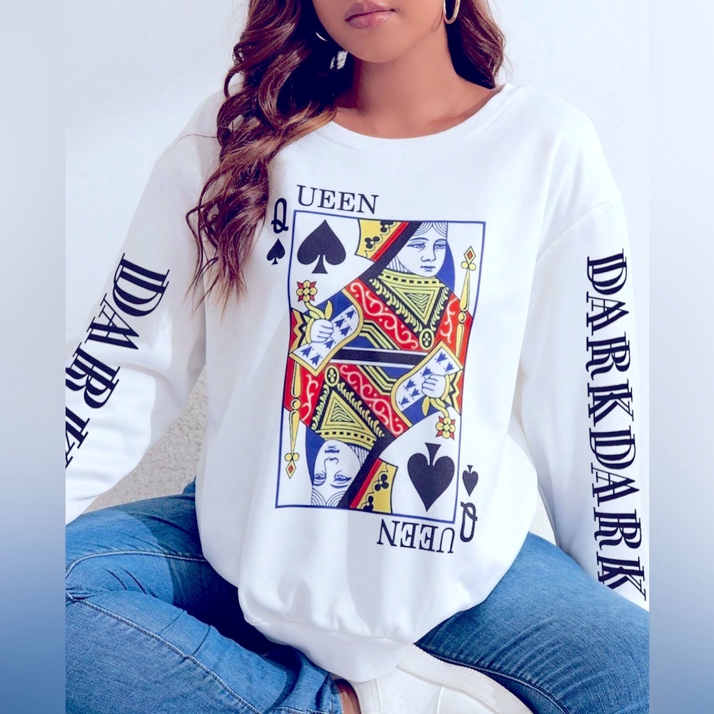 SHEIN White Graphic Long Sleeve Hoodie